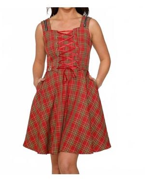 Orchid Bloom Plaid Swing Dress - Red