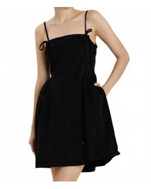 AUREUM Bow Trim Denim Mini Dress - Black