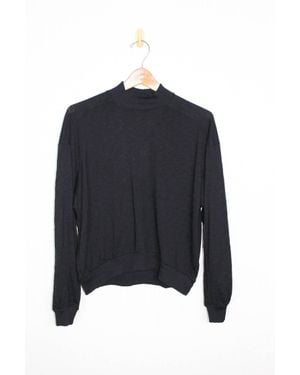 Bobi Rib Mix Turtle Neck Top - Blue