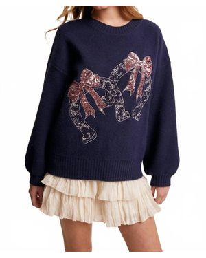 Listicle Horseshoes And Sequins Sweater - Blue