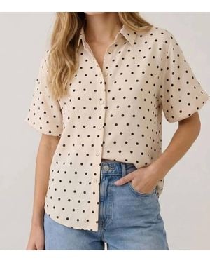 Doe And Rae Polka Dot Bubble Sleeve Blouse - Brown