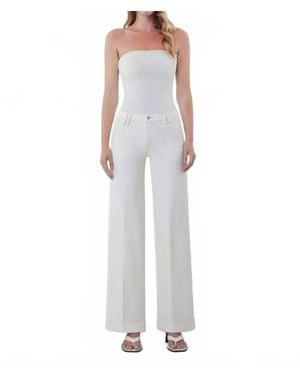 Flying Monkey Mid Rise Full Length Trouser Pressed Cuffed Wide Leg Jeans - White