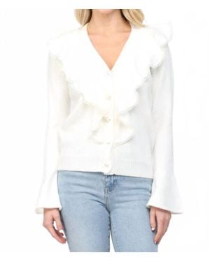 Fate Cascading Pearl Ruffle Cardigan - White