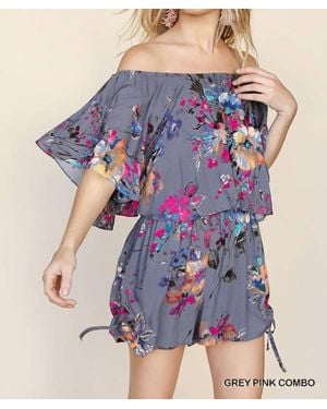 Umgee Floral Off Shoulder Romper - Blue