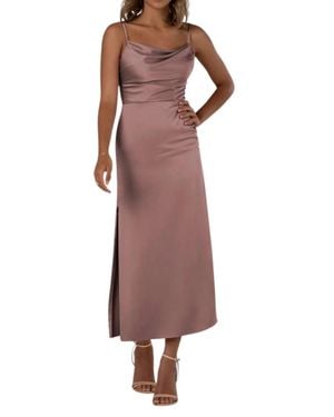Sorella Vita Tea-Length Charmeuse Bridesmaid Dress With Skirt Slit - Purple