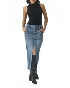 Level 99 Final Sale! Carol Exposed Button Denim Skirt - Black