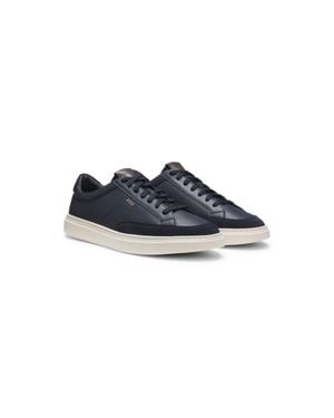 BOSS Leather Sneakers With Suede Trims - Blue