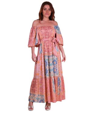Miss June Martina Long Dress Peach - Red