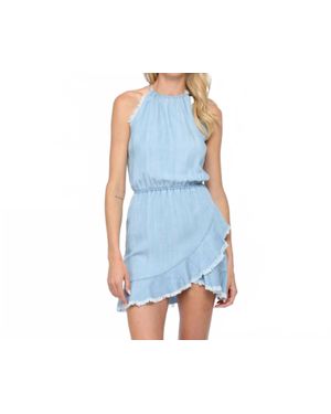 Fate Isla Tencel Frayed Hem Dress - Blue