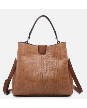 Jen & Co. Embossed Vegan Leather Handbag With Shoulder Strap - Brown