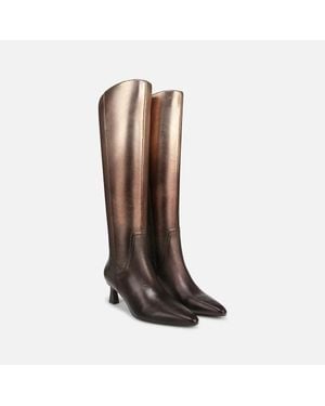 Naturalizer Deesha Boots Metallic Leather Snip Toe Knee High Rhs6393 - Brown