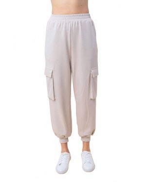White Birch High Waisted Solid Knit Cargo Pants - Gray