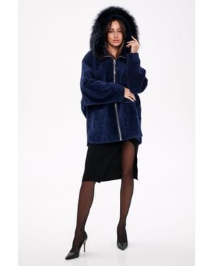 Alaska® Outerwear Genuine Shearling Fox Trim Jacket - Blue