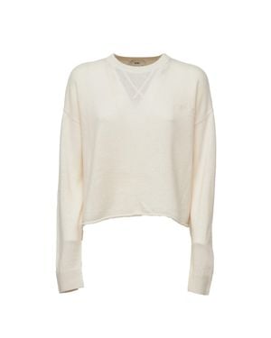 Autry V-Stitch Ribbed Wool Sweater - White
