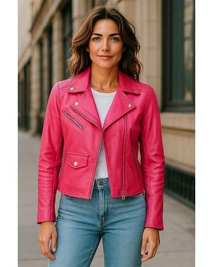 Infinity Leather Classic Brando Biker Leather Jacket - Red