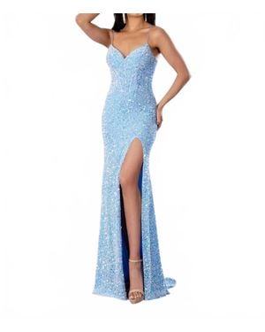 Tella Couture Fitted Sequin Prom Long Formal Dress - Blue
