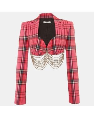 Area Plaid Cotton Chain Detail Jacket - Red