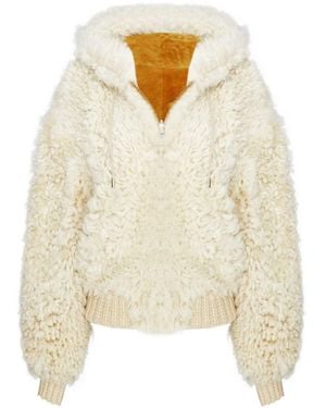 Bigardini Plush Cream Shearling Jacket With Tan Suede Interior - Natural