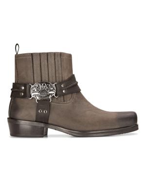 Infinity Leather Leather Cowboy Ankle Boots Biker Western Square Toe Hunting Boot - Brown