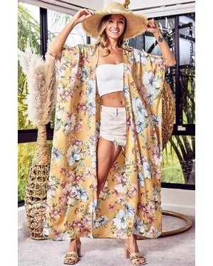 TRUEDAMES Floral Side Slit Longline Cardigan - Yellow
