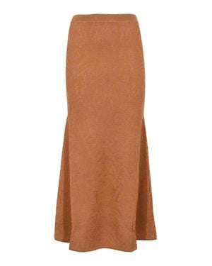Twinset Fitted Midi Skirt With Textured Jacquard Pattern - Brown