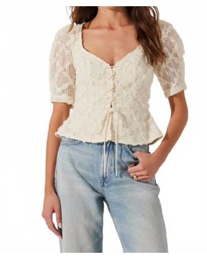 Astr Cherian Floral Appliqué Lace Top - Blue