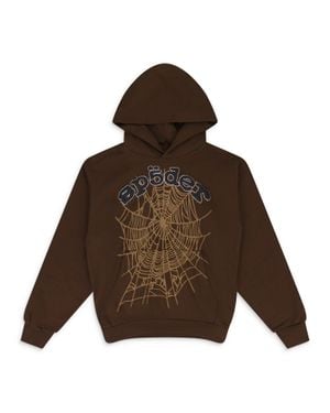 Sp5der Rhinestone Og Web Hoodie - Brown