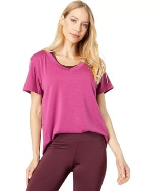Thrive Societe Relaxed V Neck T-Shirt Cotton Short Sleeve Jdm759 - Purple