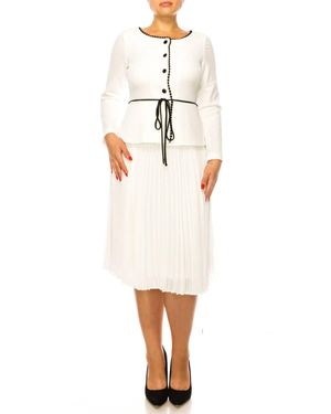 Maison Tara One-Piece Jacket & Skirt Belted Dress - White