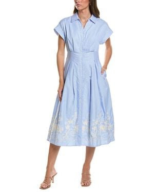 Gracia Embroidered Bottom Stripe Dress - Blue