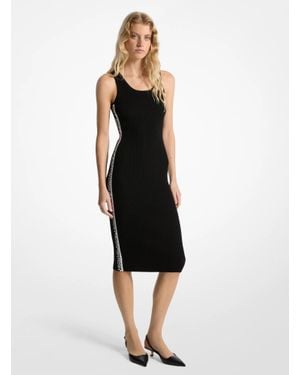Michael Kors Outlet Stretch Knit Logo Tape Midi Tank Dress - Black