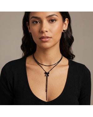 Fashnzfab Cz Marquise Stone Cluster Butterfly Accent Rhinestone Fringe Drop Layered Necklace - Black