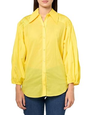 Trina Turk Court Short Sleeve Button Up Top - Yellow