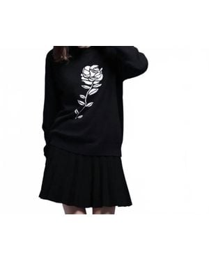 Minnie Rose Cashmere Rose Embellished Crew Top - Black