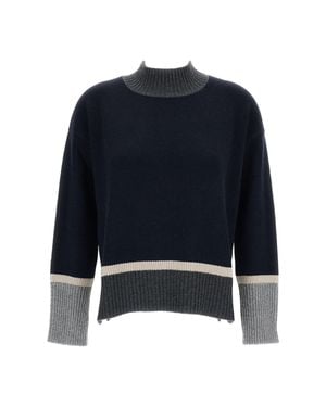 Lorena Antoniazzi Boxy Cropped Sweater With High Ribbed Neckline - Blue