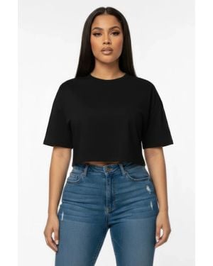 TRUEDAMES Premium Short Sleeve Round Neck Basic Crop Top - Black
