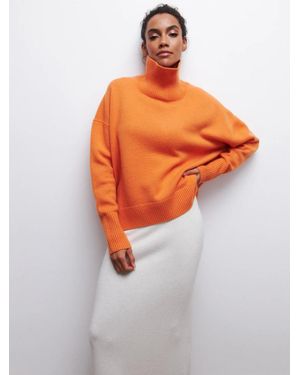 TRUEDAMES Fashion Solid Warm Thick Loose Sweater Elegant O-Neck Long Sleeve Knitted Pullover Top Autumn Tops Sweaters - Orange