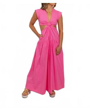 Karlie Solid Poplin Knot Cut-Out Maxi Dress - Pink