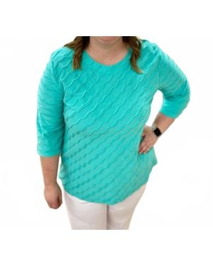 Southern Lady Textured Round Neck Top - Blue