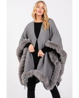 TRUEDAMES Faux Fur Trim Cape With Closure - Natural