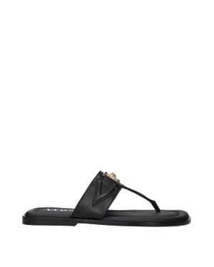 Versace Leather Flip-Flop Sandals - Black