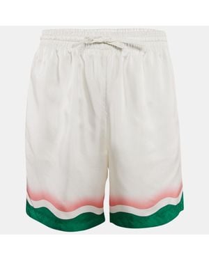 CASABLANCA Striped Silk Tennis Club Shorts - White