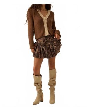 Promesa Blossoming Bliss Floral Drop-Waist Mini Skort - Brown