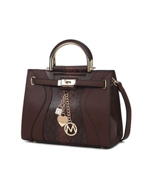 MKF Cassia Snake Embossed Vegan Leather Satchel Bag By Mia K - Brown