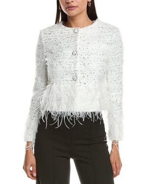 MILLY Richele Metallic Tweed Button Up Jacket - White
