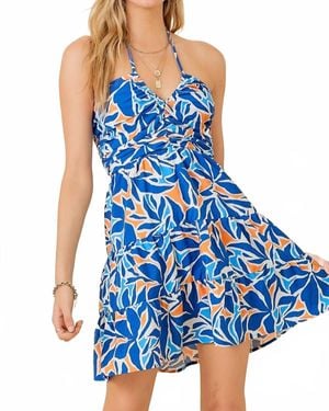Day + Moon Tropical Print Tiered Mini Dress - Blue