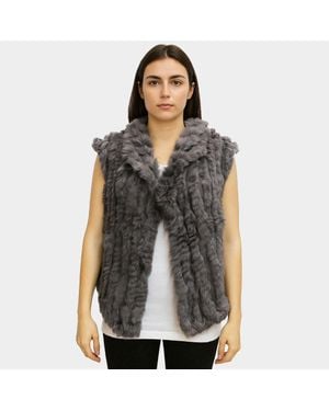 TRUEDAMES Luxe Textured Faux Fur Oversized Collar Sleeveless Vest - Black