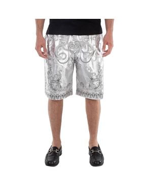 Versace Baroque Print Silk Twill Shorts, Brand Size 50 (Us - Gray