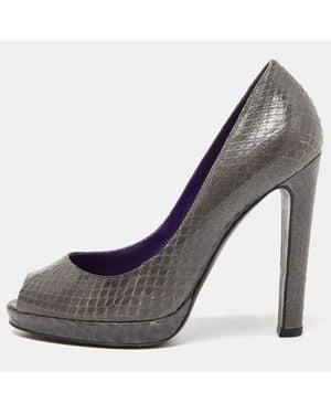 Sergio Rossi Watersnake Leather Peep Toe Pumps - Gray