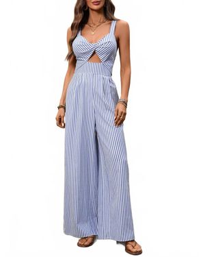 Suhkasana Striped Cutout Wide Leg Jumpsuit - Purple